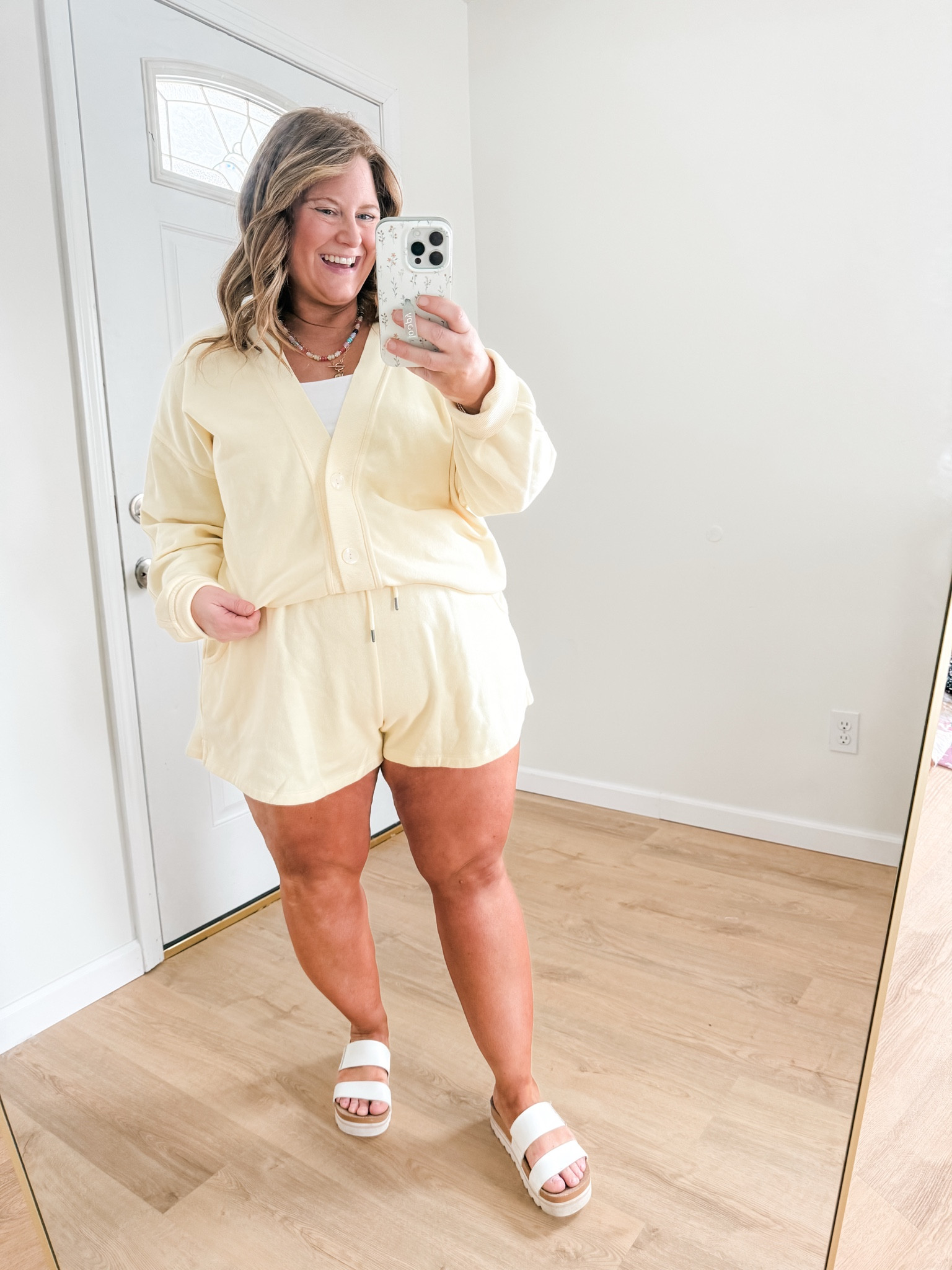 Butter yellow matching set! Wearing an XL in my cardigan and a an XXL in my shorts.  

#LTKSaleAlert #LTKMidsize #LTKBump
