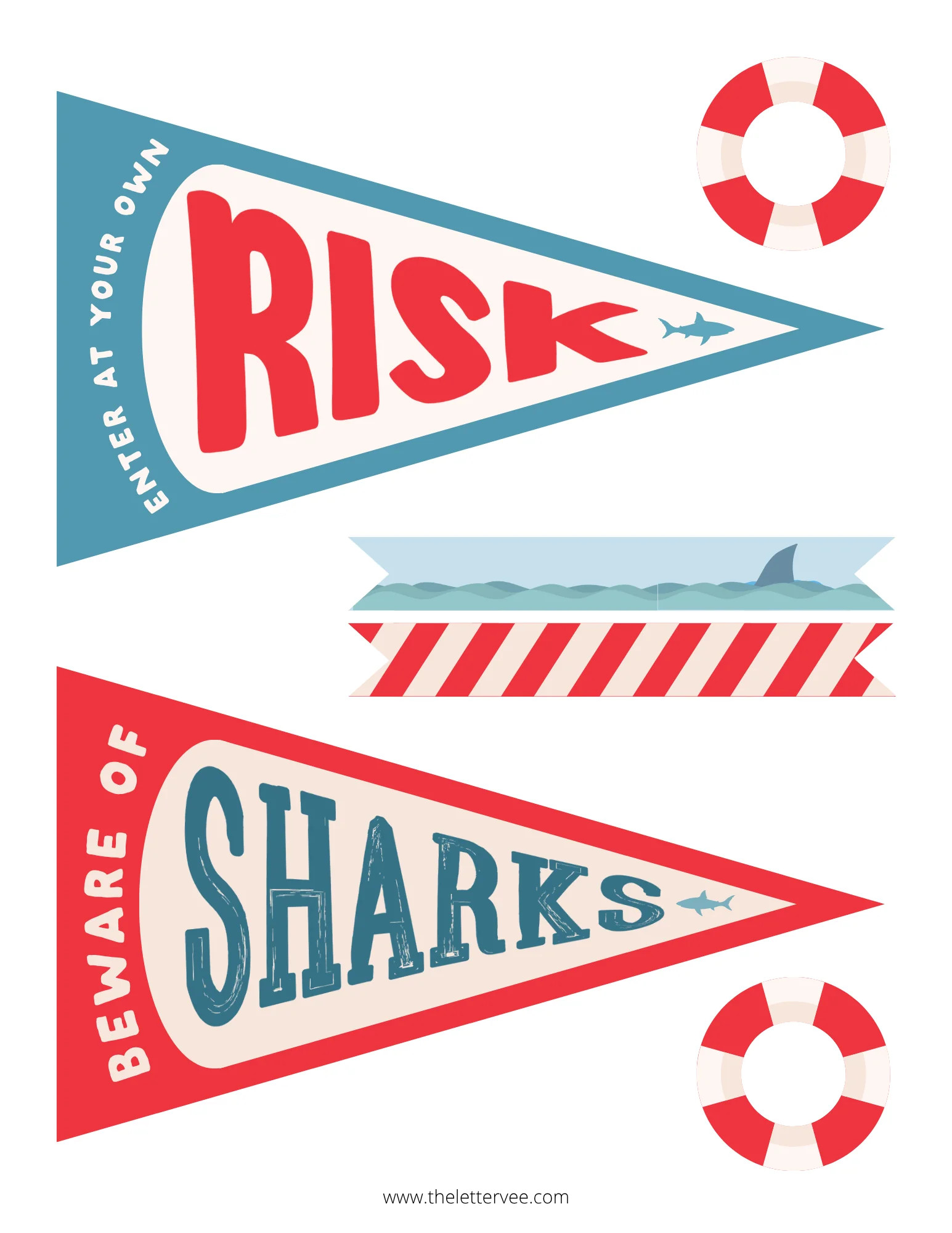 JAWsome Shark Week Printable Pack | Tags, Pennants, Coloring Pages & A | The Letter Vee