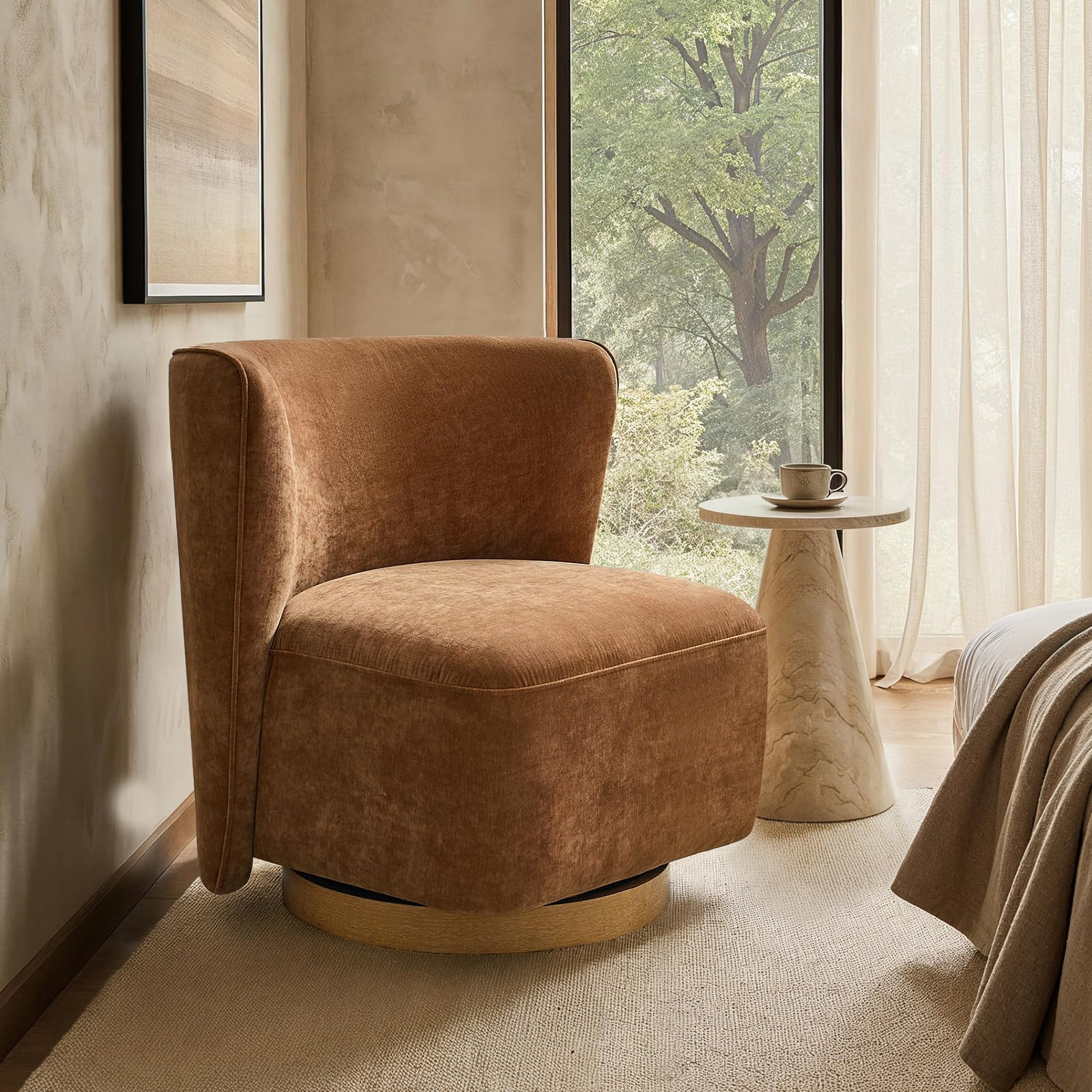 HULALA HOME Swivel Accent Chair with Solid Wood Base, Boucle Fabric Swivel Wingback Chair for Liv... | Amazon (US)