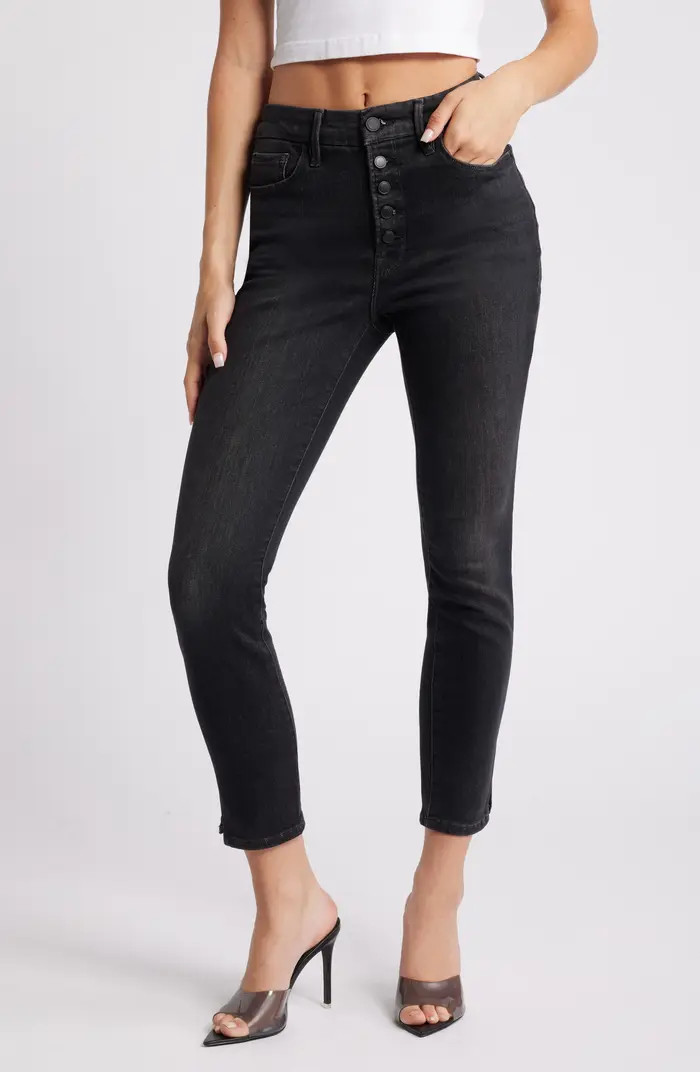 Good American Good Legs Button Fly Crop Straight Leg Jeans | Nordstrom | Nordstrom