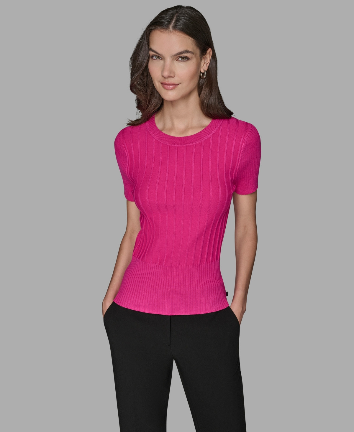 Karl Lagerfeld Paris Women's Ribbed Short-Sleeve Sweater - Pink | Macy's