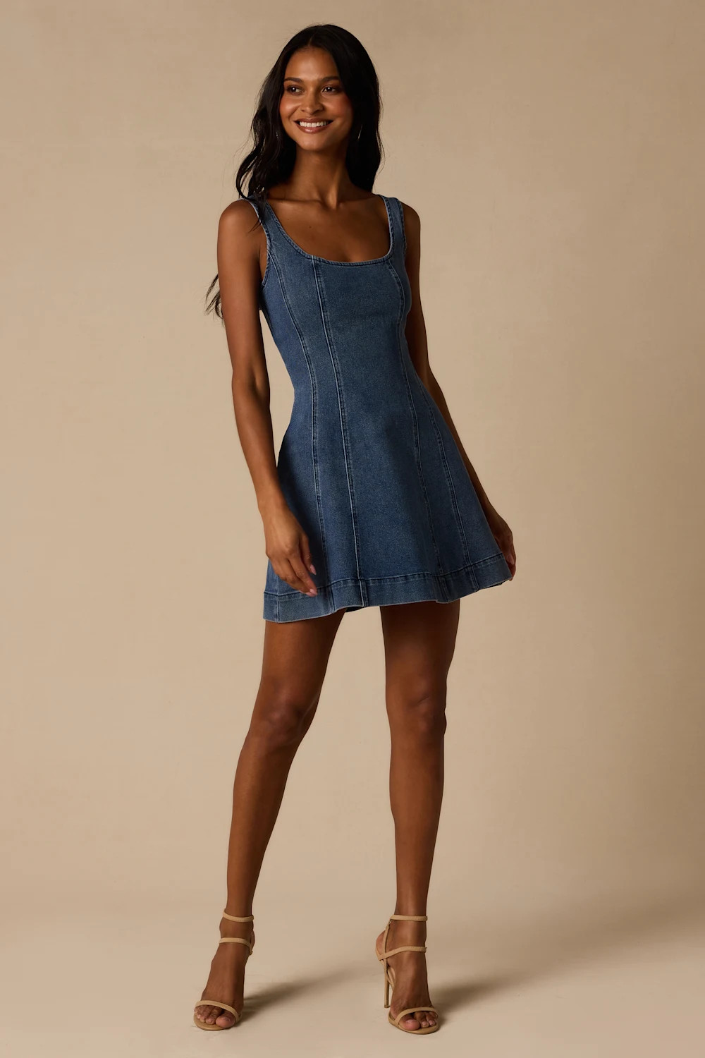 Trena Medium Wash Denim Skater Mini Dress | Lulus