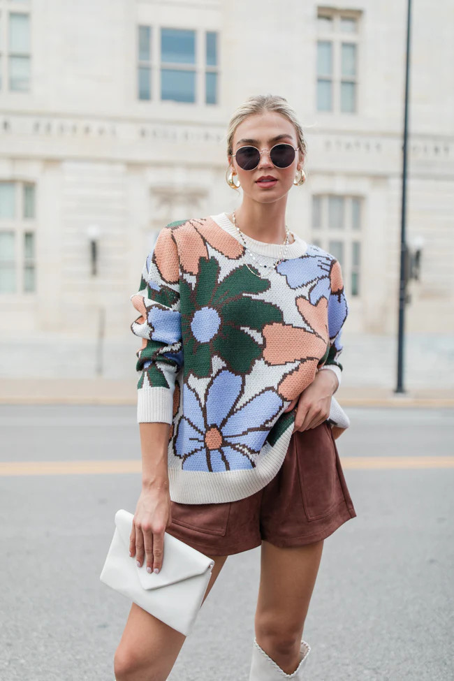 Lively Love Purple Multi Oversized Floral Print Sweater | Pink Lily