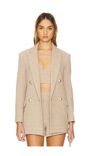 L'AGENCE Riva Knit Double Breasted Blazer in Tan. - size 2 (also in 0, 10, 12, 4, 6, 8) | Revolve Clothing (Global)