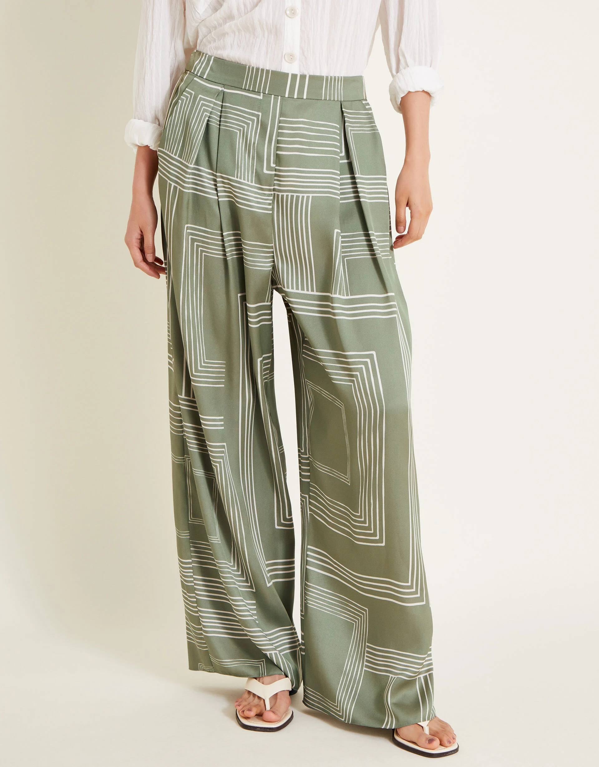 Anica Print Wide Leg Trousers Green | Monsoon (UK)