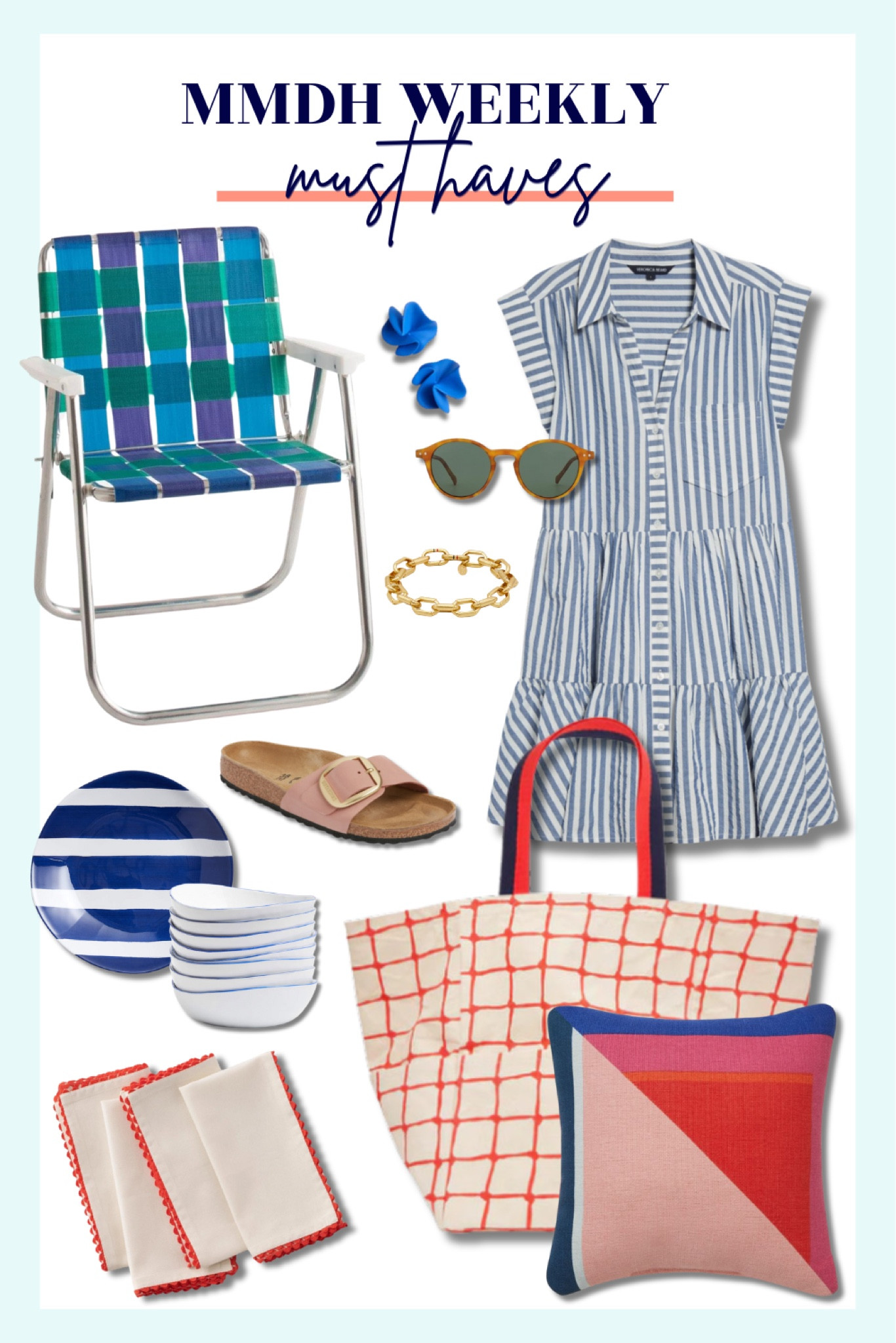 This week’s must-haves feature a delightful mix of home goods and fashion finds, perfect for decorating and refreshing your space. From retro-inspired folding outdoor chairs and charming scalloped edge napkins to blush-colored Birkenstock shoes and vintage-style sunglasses, everything brings a playful twist on timeless classics. Our picks include stylish accessories like statement earrings and stackable bracelets, as well as home furnishings like colorful outdoor pillows and elegant bowls.

#LTKSummerSales #LTKSeasonal #LTKHome