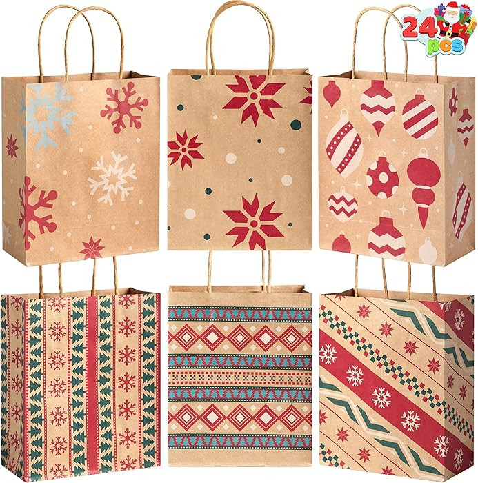 JOYIN 24 PCS Christmas Kraft Gift Bags for Present Wrapping, Holiday Paper Goody Gift Treat Candy... | Amazon (US)