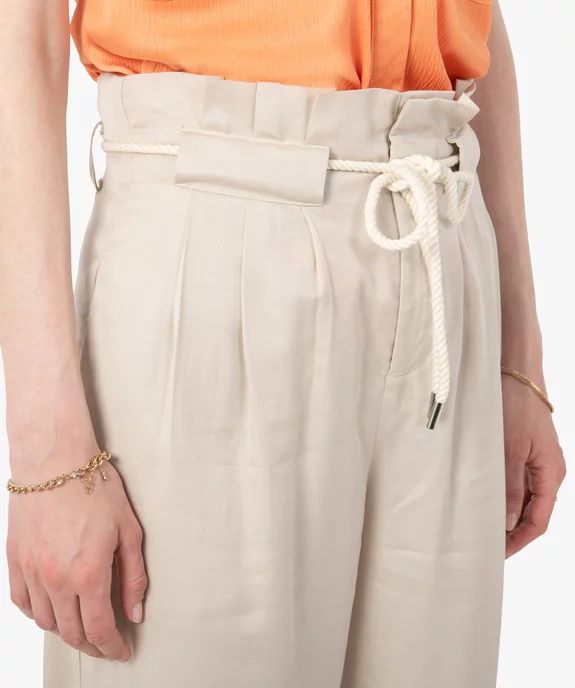 Pantalon femme en Lyocell avec ceinture en corde beige | Gemo