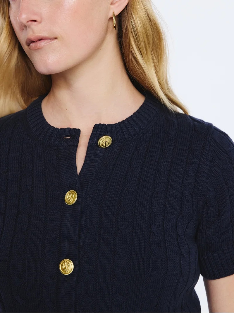 Free Assembly Women's and Women's Plus Cable Knit Cardigan Sweater with Short Sleeves, Lightweigh... | Walmart (US)