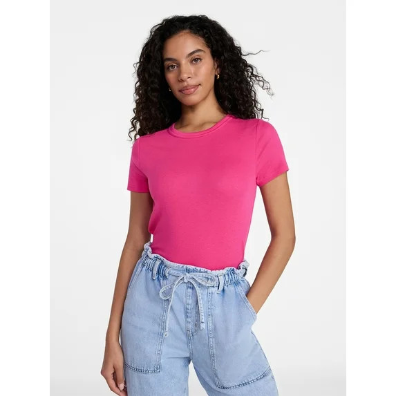 Time and Tru Women's Ribbed Tee with Short Sleeves, Sizes XS-XXXL | Walmart (US)