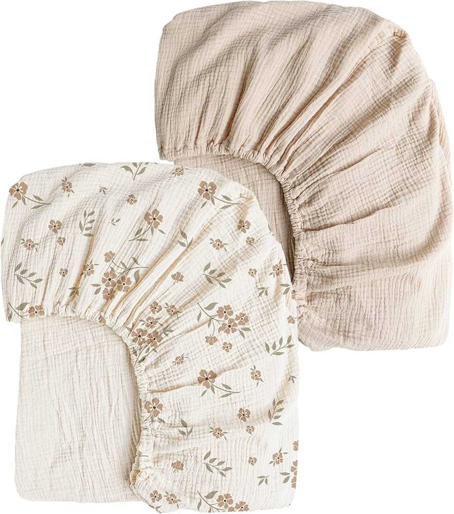 Konssy Muslin Crib Sheets for Girl Boy, 2 PCS Soft and Breathable Cotton Baby Sheets for Standard... | Amazon (US)