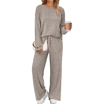 LILLUSORY Womens Lounge Sets 2 Piece Matching Pajamas Fall Fashion 2026 Ribbed Knit Outfits Long ... | Amazon (US)