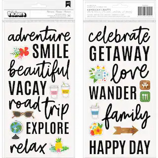 American Crafts™ Chasing Adventures Thickers™ Phrase & Icon Black Foam Stickers | Michaels | Michaels Stores