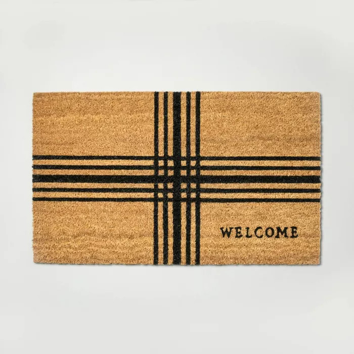 Cross Stripes 'Welcome' Coir Doormat - Hearth & Hand™ with Magnolia | Target