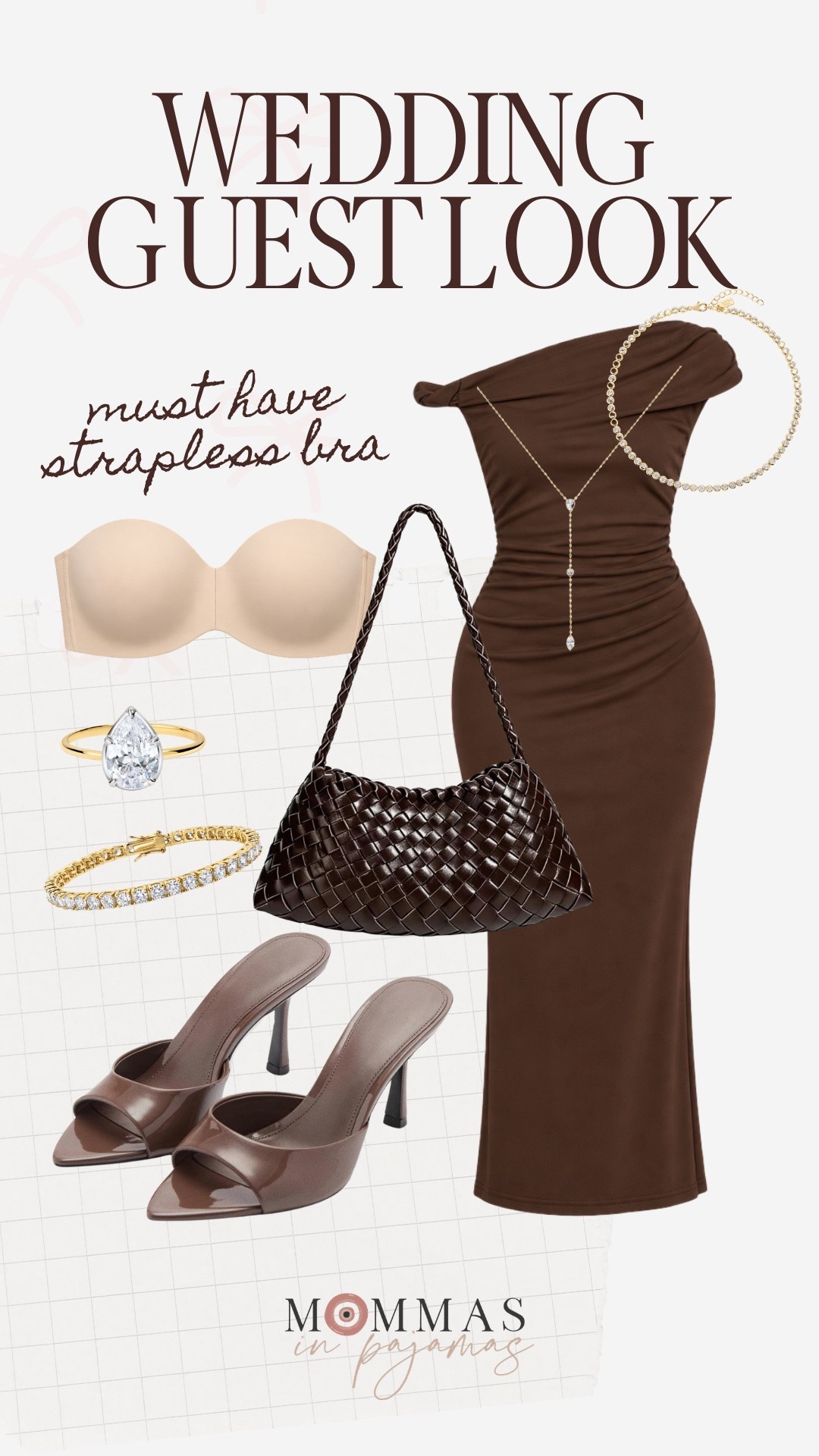I love a good monochromatic look, and this early fall wedding guest outfit hits all the marks! This dress is short girl approved, hugs all the curves, and the girls look great with my go-to strapless bra (that doesn’t fall down). @electricpicks has some of the most gorgeous expensive looking jewelry that completes the look. 
Fall wedding guest dress

#LTKMidsize #LTKPetite #LTKWedding