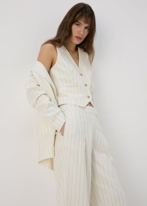 Et Vous Cream Pinstripe Linen Waistcoat | Matalan (UK)