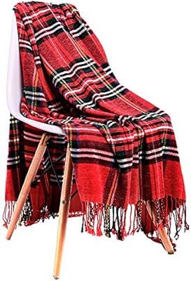JUDYBRIDAL Plaid Chenille Throw Blanket Extra Soft Blanket All-Season Dual-Sided Home Decor Blank... | Amazon (US)