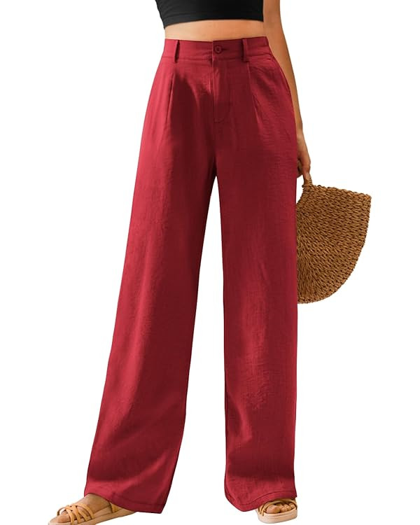 Feiersi Womens Casual Wide Leg Pants High Waisted Button Down Straight Long Trousers Palazzo Pant... | Amazon (US)