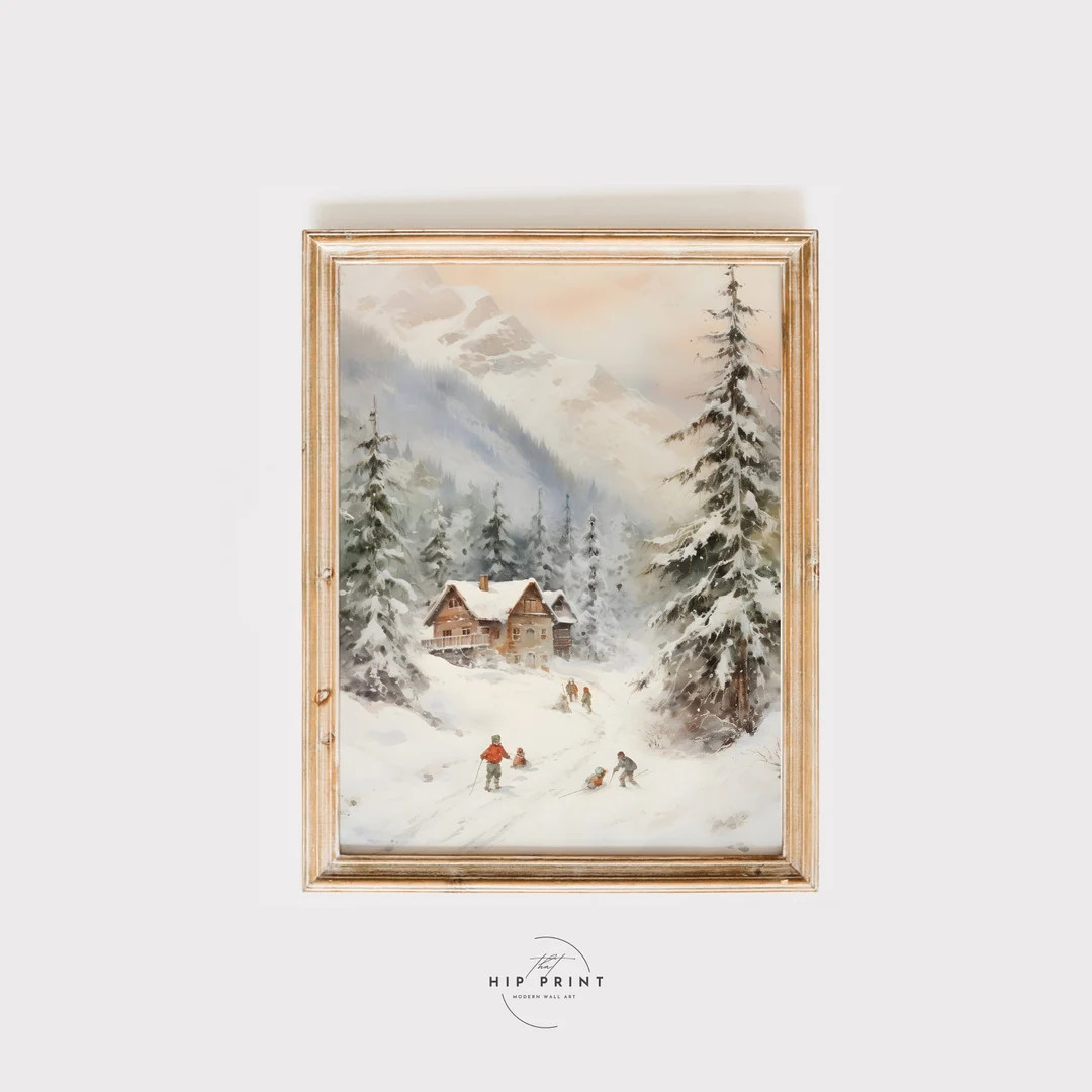 Vintage Winter Painting Wall Art / Snowy Winter Landscape Wall - Etsy | Etsy (US)