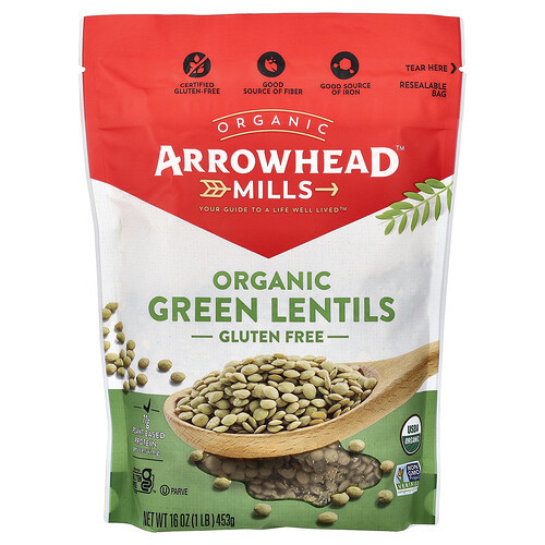 Arrowhead Mills, Organic Green Lentils, Gluten Free, 16 oz (453 g) | iHerb