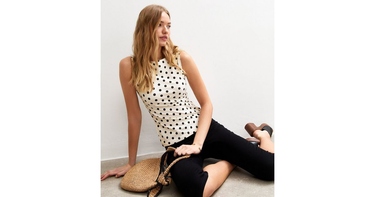 Cream Polka Dot Slash Neck Top | New Look | New Look (UK)
