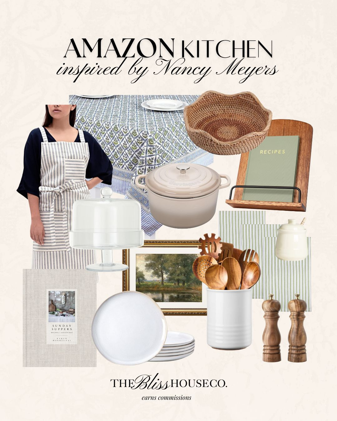 Amazon kitchen finds inspired by Nancy Meyers 👩‍🍳 cozy home, classic home decor, wood, rattan, tabletop accents, utensils, apron, tablecloth, kitchen finds, affordable Amazon home 

 #LTKHome #LTKFindsUnder50