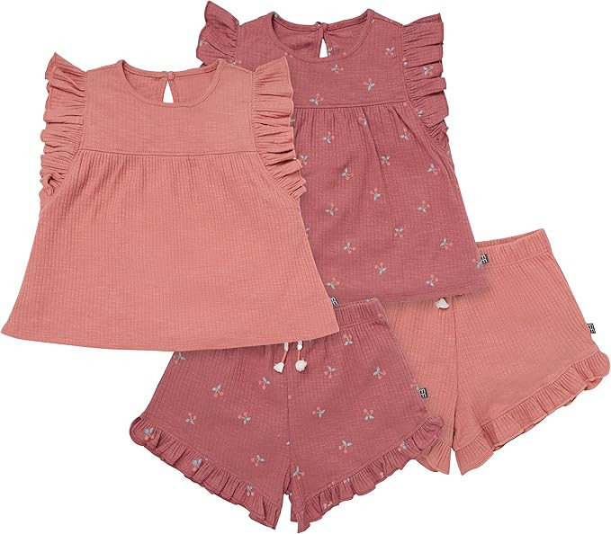 Modern Moments by Gerber Baby Girls 4-piece Set (2 Flutter Sleeve Top & 2 Ruffle Wide Leg Short) | Amazon (US)