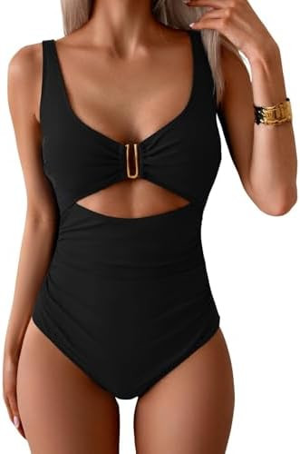 Eomenie Women's One Piece Swimsuit Tummy Control Ruched Bathing Suit Cutout V Neck Swimwear High ... | Amazon (US)