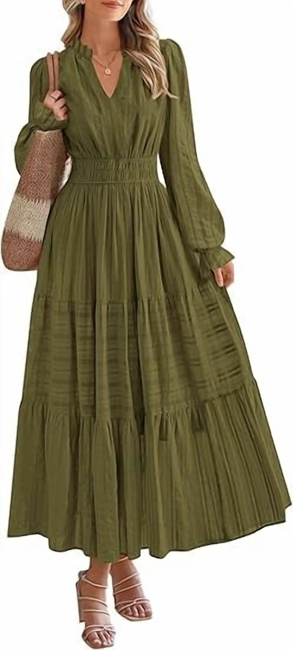 PRETTYGARDEN Women's Fall Wedding Guest Dresses Long Sleeve V Neck Flowy Elegant Holiday Party Ma... | Walmart (US)