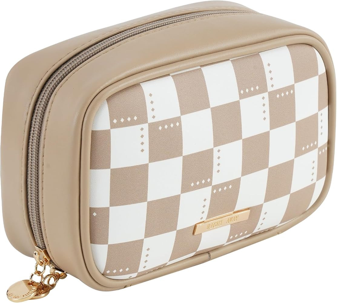 RIGHT AWAY Checkered Makeup Bag for Purse,Small Cosmetic Bag Organizer for Women, Travel Make Up ... | Amazon (US)