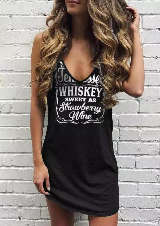 Tennessee Whiskey Sweet As Strawberry Wine Mini Dress - Black - Bellelily | Bellelily