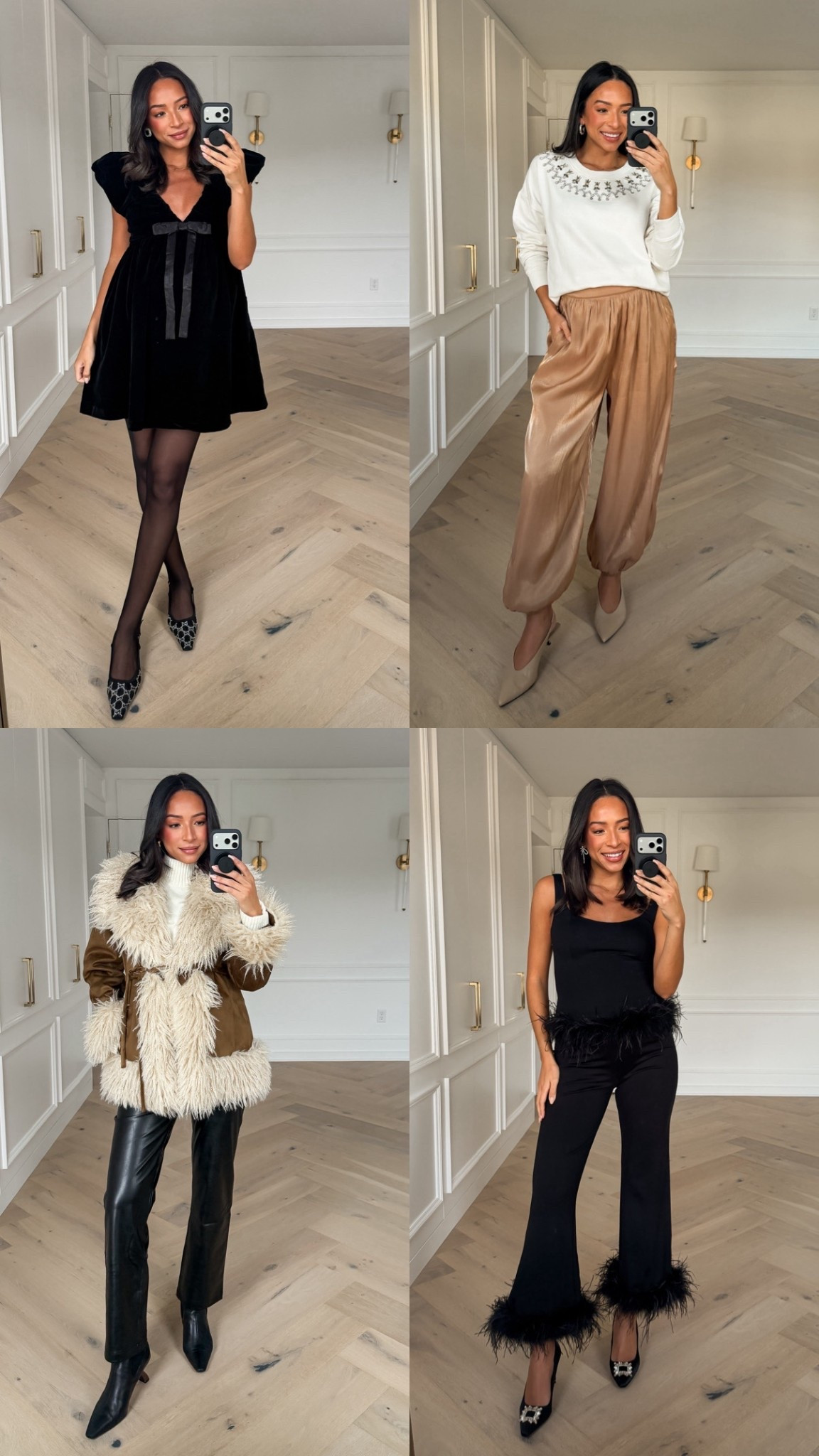 Last day for 30% off Anthro with code NENA30!! Winter, holiday outfits I love 🤩 sizing below 👇🏽 

Velvet bow dress- S
Embellished sweater - M 
Gold ballon pants - M 
Fur jacket - M
Leather pants - 26
Feather top - S
Feather pants - 6

#LTKCyberWeek #LTKHoliday #LTKSaleAlert