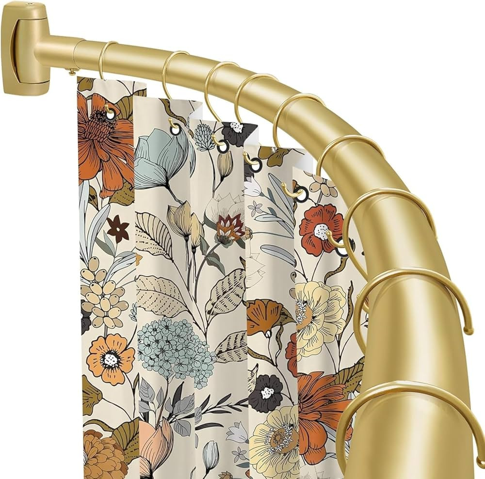 YNL Curved Shower Curtain Rod 35-82In(2.9-6.8Ft), Gold Round Rustproof Shower Rod for Bathroom Ba... | Amazon (US)