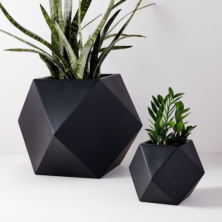 Faceted Modern Fiberstone Indoor/Outdoor Planters | West Elm (US)