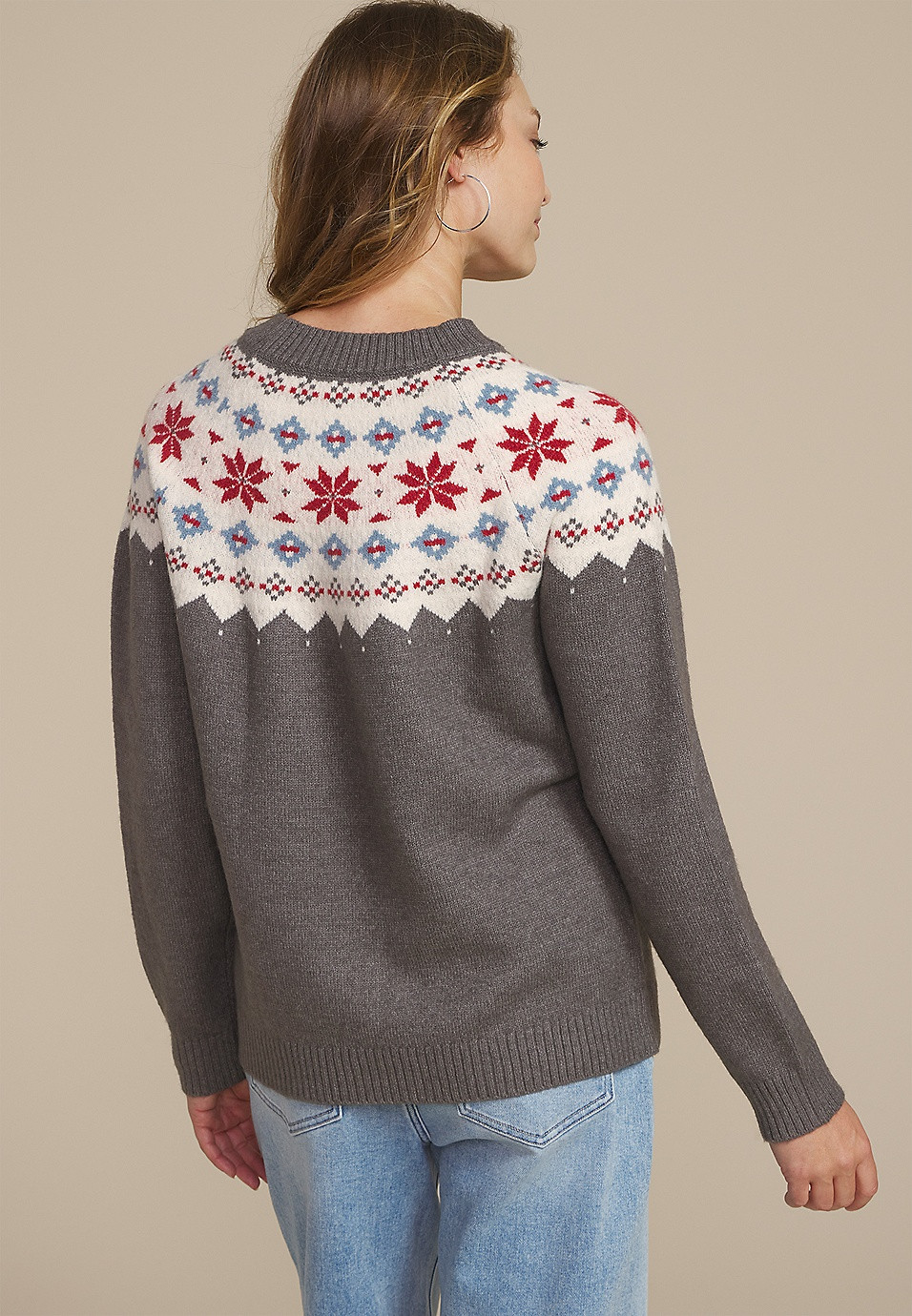 Gray Fair Isle Crew Neck Sweater | Maurices