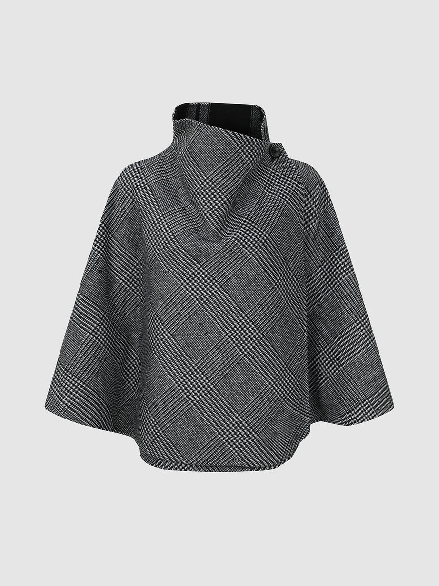 High Neck Striped Diagonal Check Ponchos | Urban Revivo