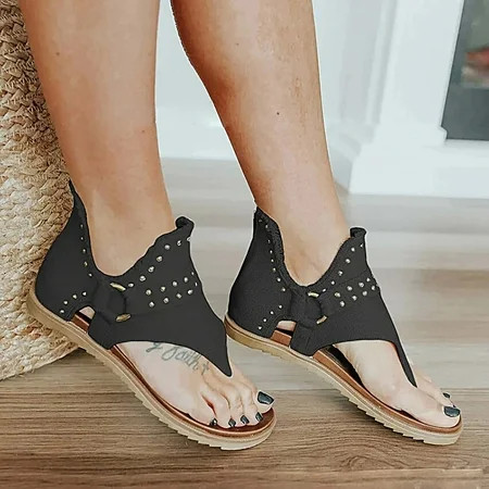 Zpanxa Womens Sandals New Large Size Casual Flip Flops Flat Beach Flip Flops Women Sandals Wedge San | Walmart (US)