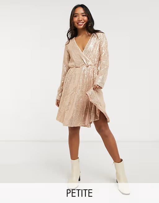 Collective the Label Petite sequin wrap mini dress in rose gold ombre sequin | ASOS (Global)