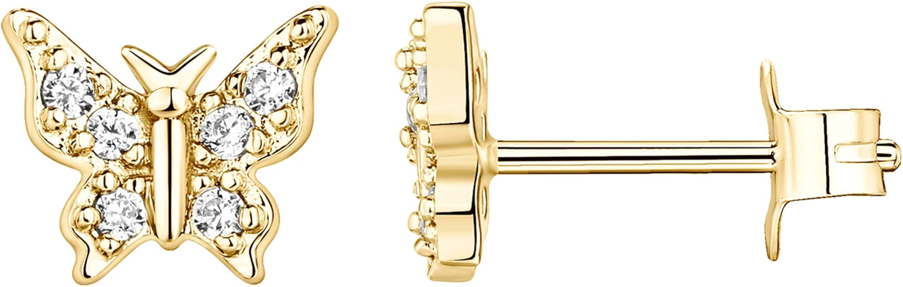 PAVOI 14K Gold Plated Dainty Stud Earrings for Women - 925 Sterling Silver Posts Earrings with Cu... | Amazon (US)