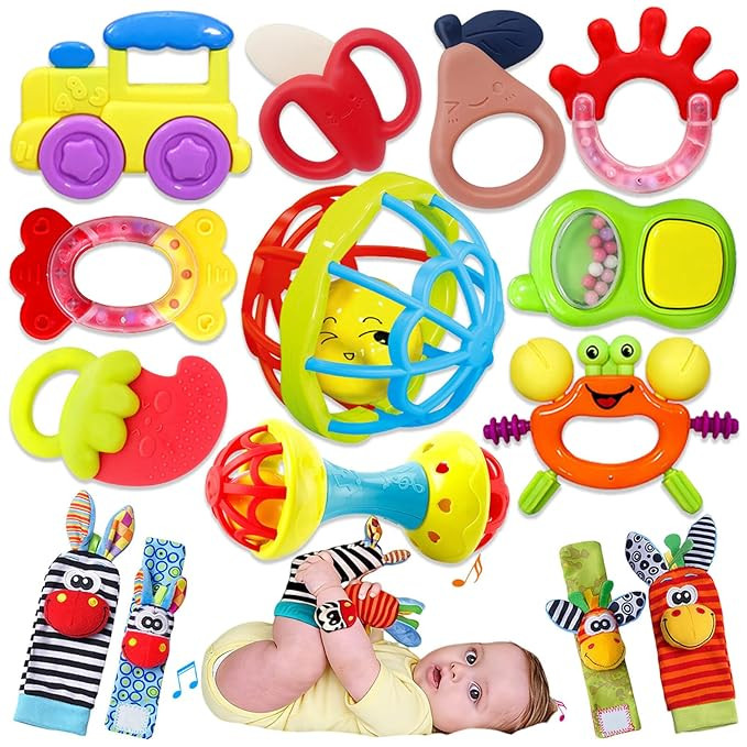 Baby Toys 0-6 Months - Baby Rattles Teething Toys 3-6 Month Infant Toys 6-12 Months Teether Toy 3... | Amazon (US)