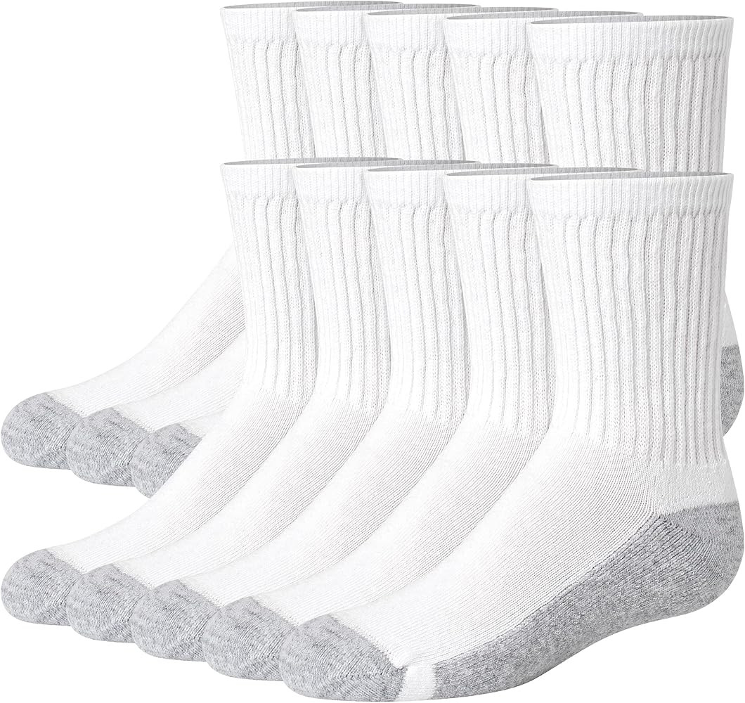 Hanes boys Uniform Crew Socks, Moisture-wicking Socks, Cushioned Foot Bottoms, 10-pairs | Amazon (US)