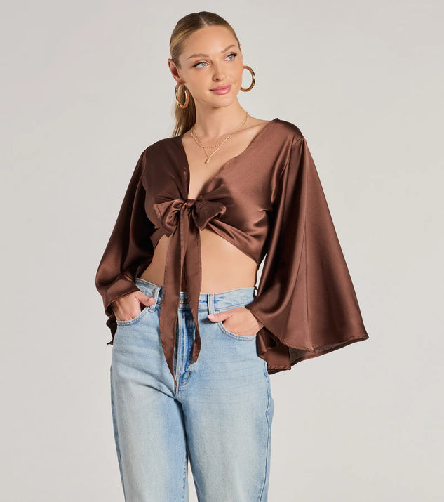 Silky Satin Tie Front Crop Top | Windsor Stores