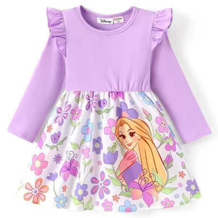 Disney Princess Girls Dresses Rapunzel Graphic Purple Flower Long Sleeves Dress Gifts Toddler Kids 3T | Walmart (US)