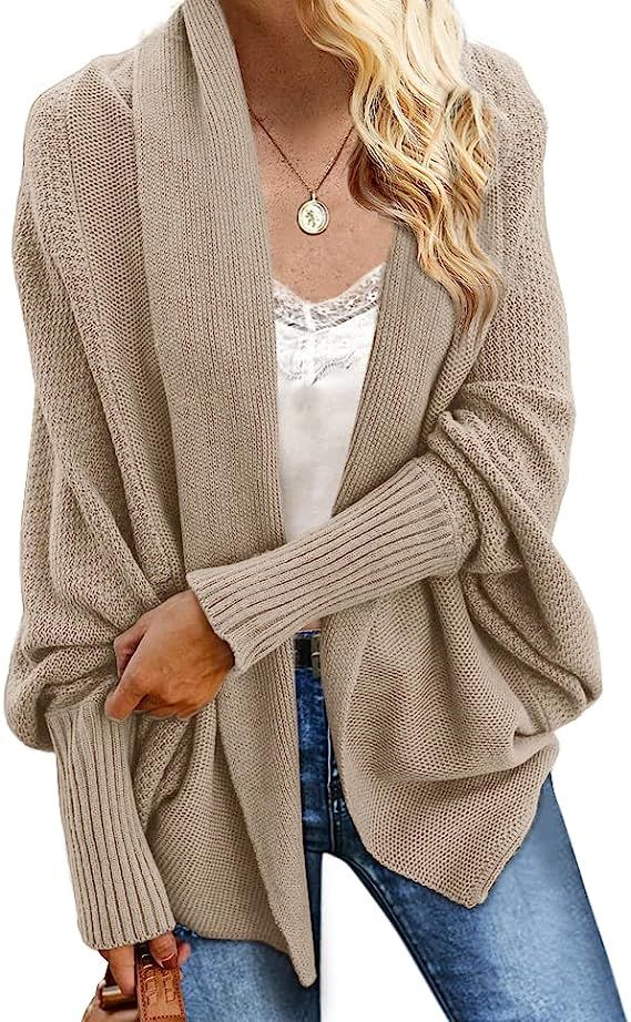 Imily Bela Womens Kimono Batwing Cable Knitted Slouchy Oversized Wrap Cardigan Sweater (Medium, A... | Amazon (US)