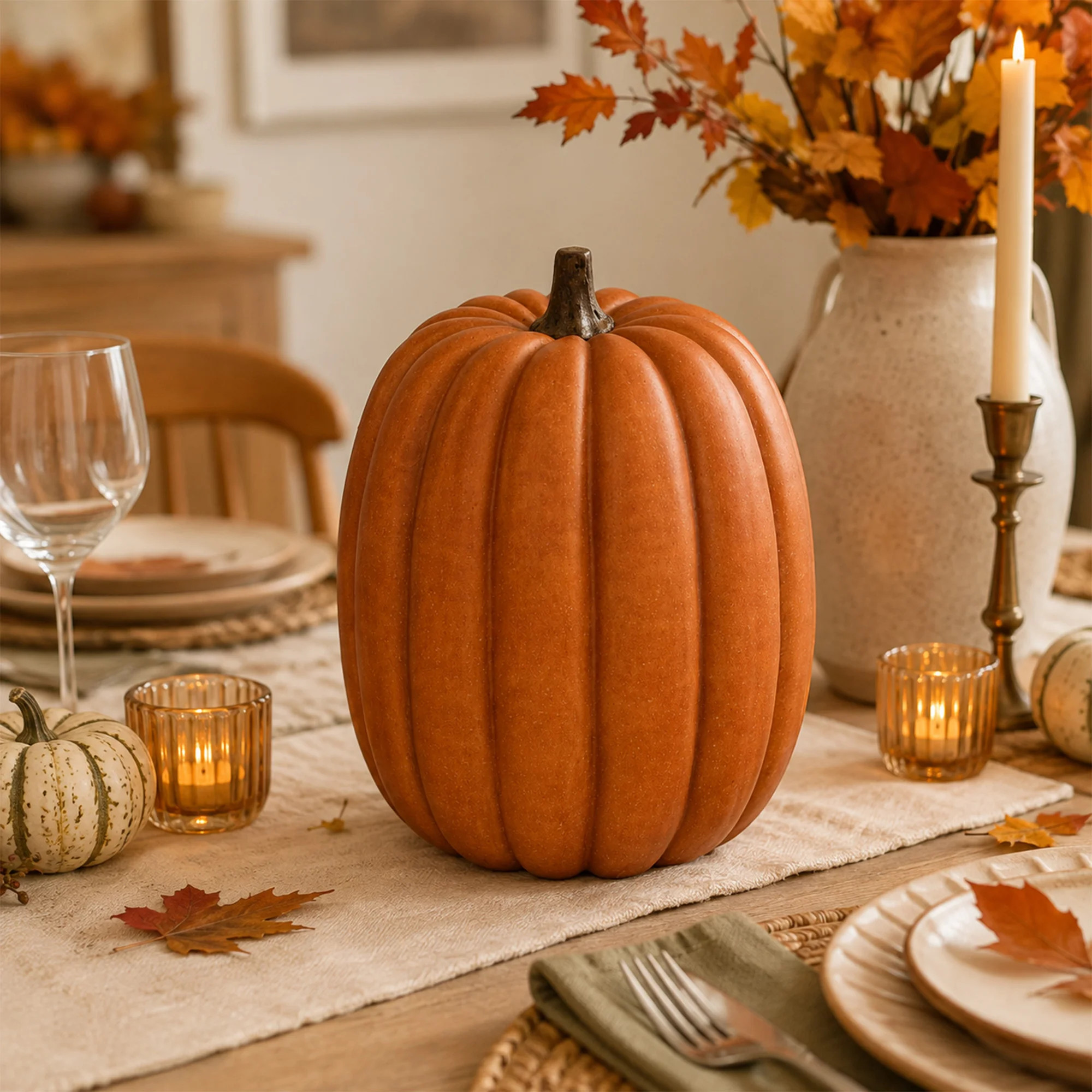 1‑Pack Faux Orange Halloween Pumpkin, Foam Fall Porch Decor, Autumn Porch Ornament, Indoor & Covered‑Outdoor Fall Decor for Tabletop Mantel Seasonal H | Wayfair North America