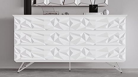 Zuri Furniture Modern Abesti 6 Drawer Accent Chest in White High Gloss Lacquer with Chrome Legs | Amazon (US)