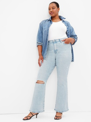 High Rise Destructed '70s Flare Jeans with Washwell | Gap Factory