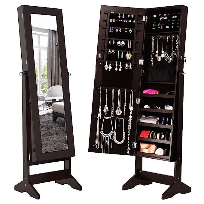 LANGRIA Lockable Jewelry Cabinet Jewelry Armoire with Mirror Jewelry Holder Organizer Storage, 4 ... | Amazon (US)
