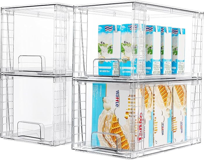 Vtopmart 4Pack Large Stackable Kitchen Pantry Storage Drawers, Clear Organizer Bins with Handles,... | Amazon (US)