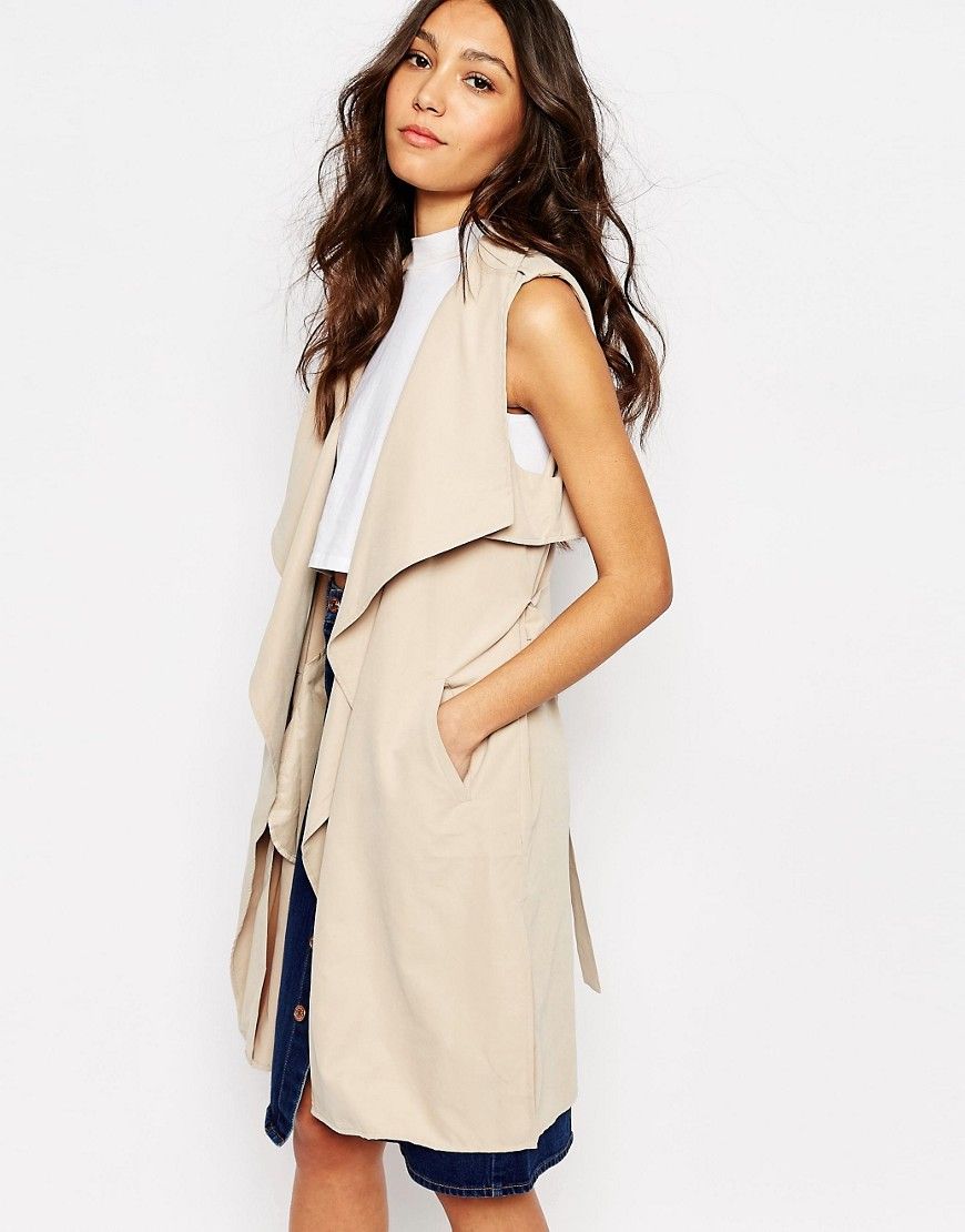 First & I Sleeveless Trench Coat - Cream | ASOS US